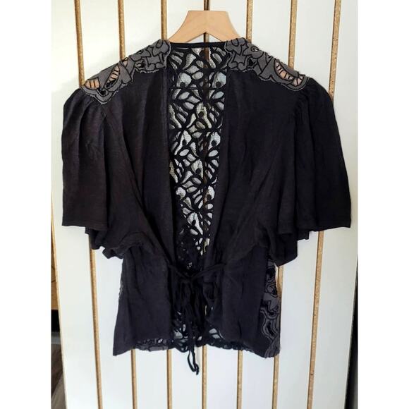 NWT Free People Black Lace Tie Blossom Top - Large - Picture 3 of 5